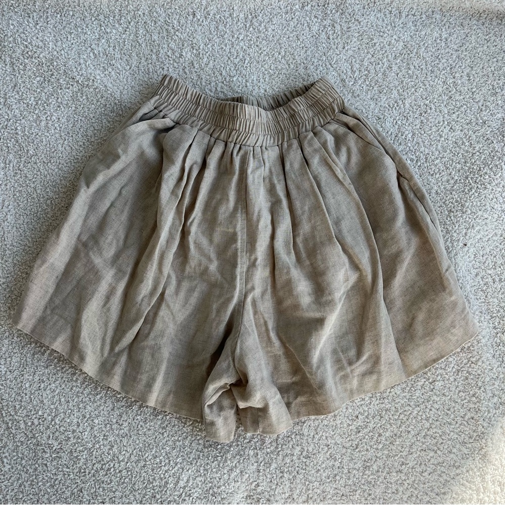 Women's Tan Linen Shorts